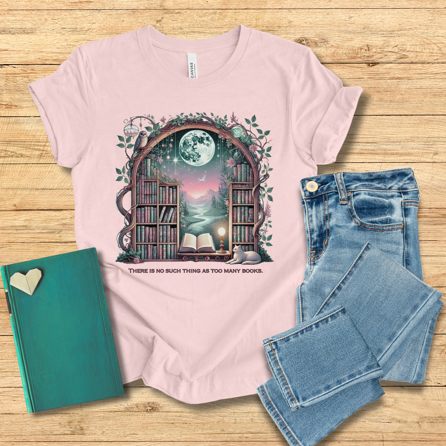 Moon No Such Thing As Too Many Books Tee