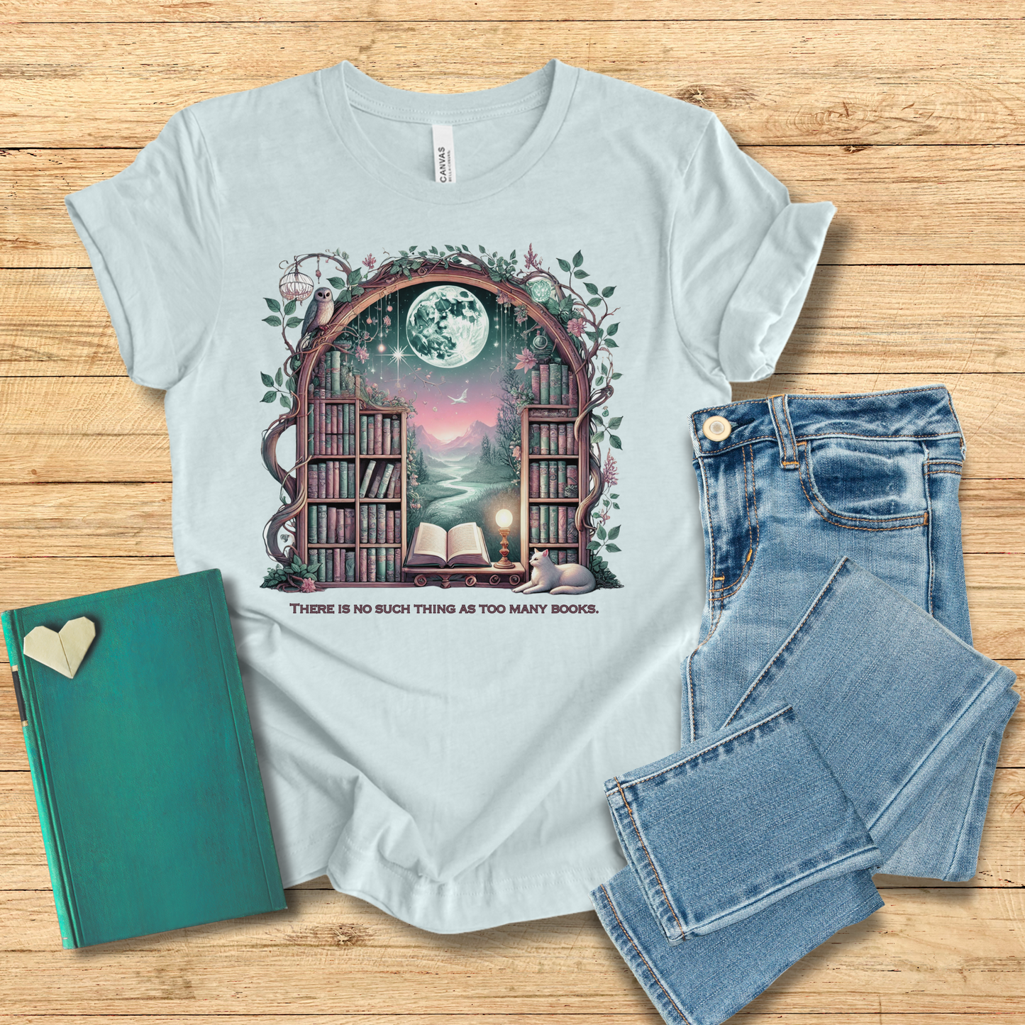 Moon No Such Thing As Too Many Books Tee