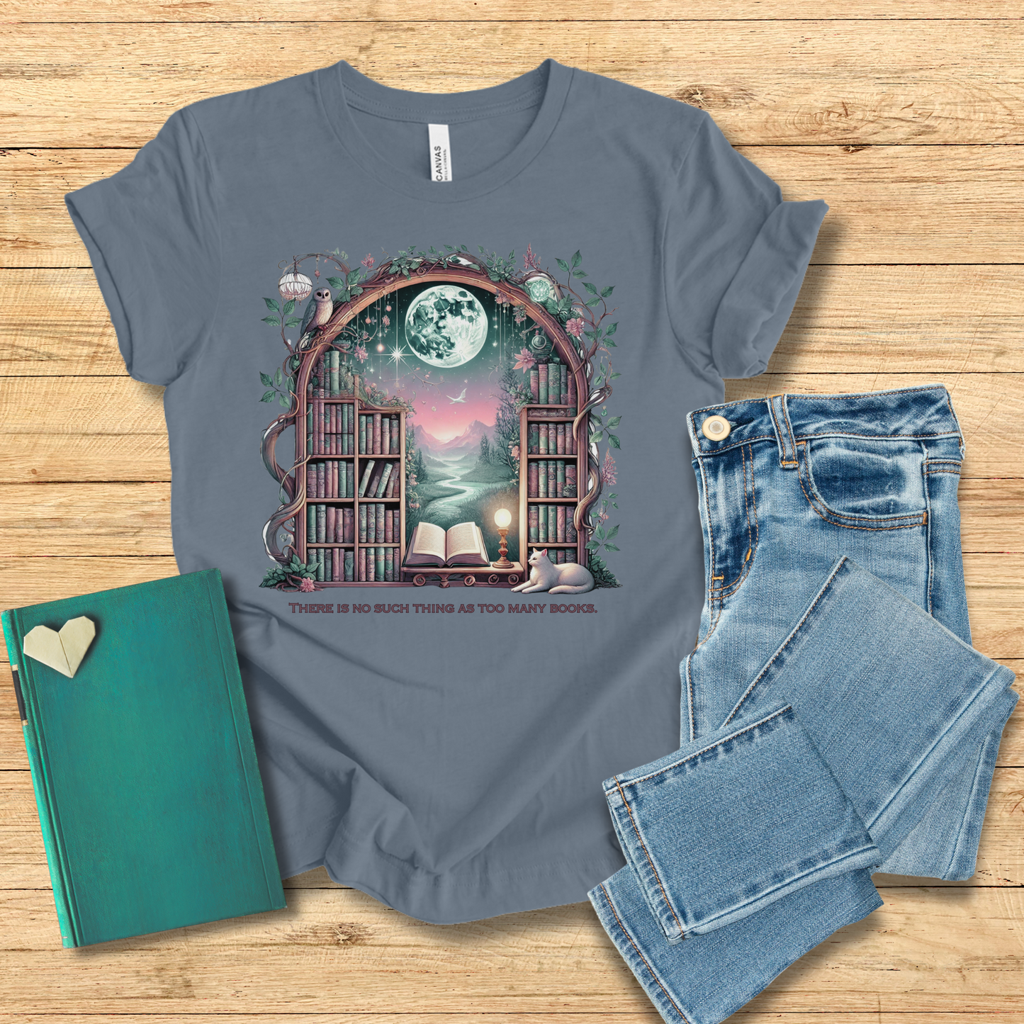 Moon No Such Thing As Too Many Books Tee
