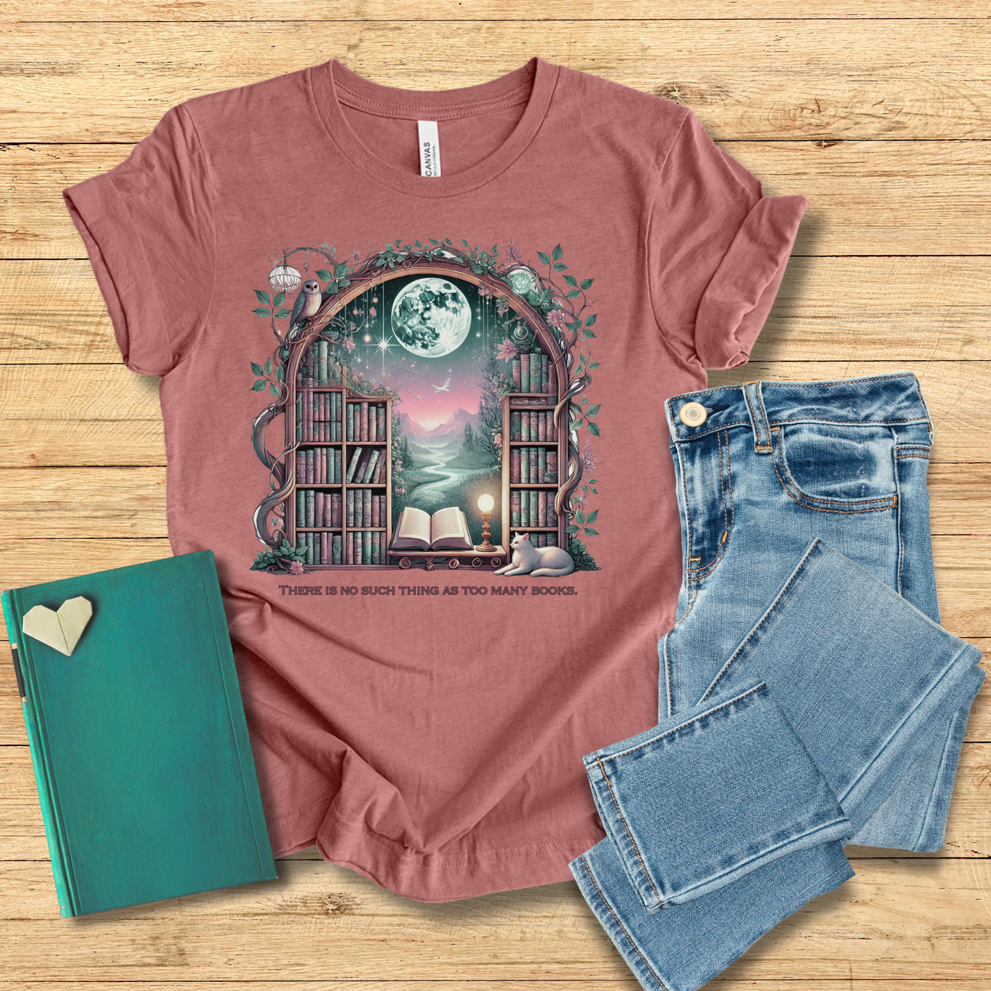 Moon No Such Thing As Too Many Books Tee