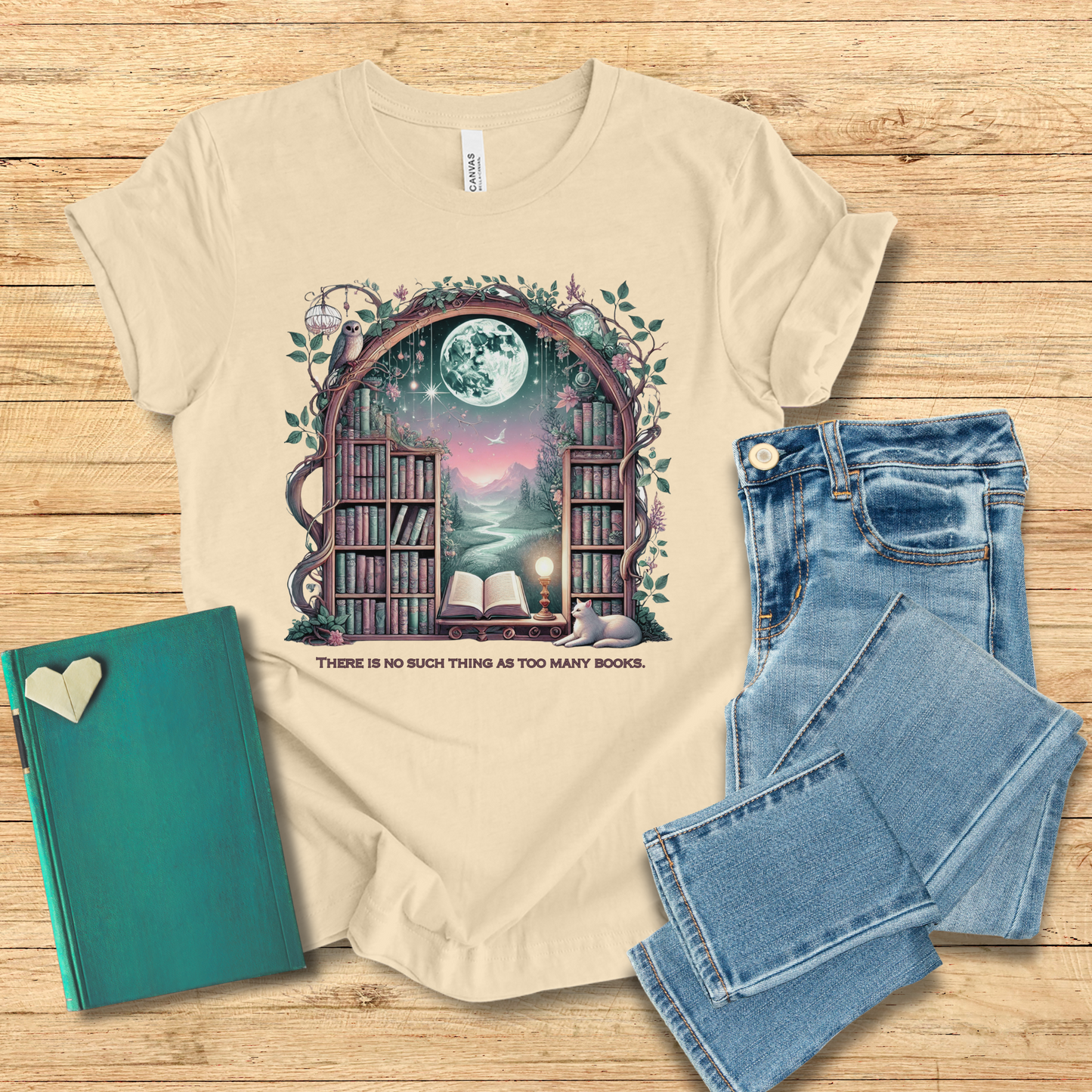 Moon No Such Thing As Too Many Books Tee